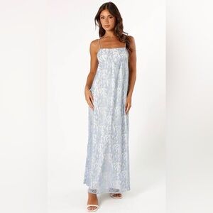 NWT Light Blue Floral Maxi Dress with Spaghetti Straps